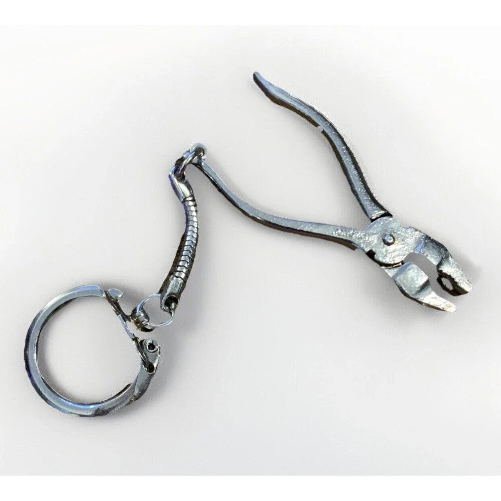 Vintage Mini Tool Linesman Pliers Keychain Key Ring - Made In Hong Kong